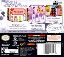 Box back cover for Imagine Fashion Designer World Tour on the Nintendo DS.