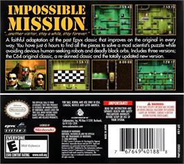Box back cover for Impossible Mission on the Nintendo DS.