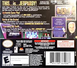 Box back cover for Jeopardy! on the Nintendo DS.
