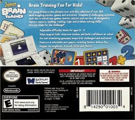 Box back cover for Junior Brain Trainer on the Nintendo DS.