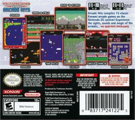 Box back cover for Konami Arcade Classics on the Nintendo DS.