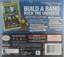 Box back cover for Lego Rock Band on the Nintendo DS.