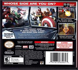 Box back cover for Marvel Ultimate Alliance 2 on the Nintendo DS.