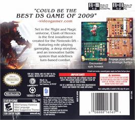 Box back cover for Might And Magic - Clash Of Heroes on the Nintendo DS.