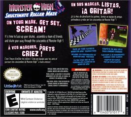 Box back cover for Monster High - Skultimate Roller Maze on the Nintendo DS.