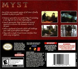 Box back cover for Myst on the Nintendo DS.