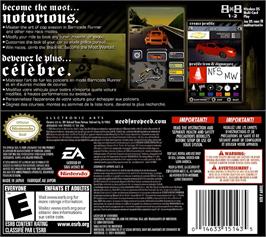 Box back cover for Need For Speed - Most Wanted on the Nintendo DS.
