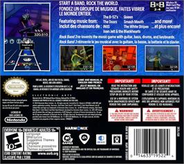Box back cover for Rock Band 3 on the Nintendo DS.