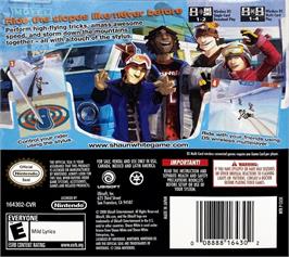 Box back cover for Shaun White Snowboarding on the Nintendo DS.
