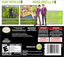 Box back cover for Sims 3, Les on the Nintendo DS.