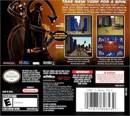 Box back cover for Spider-man 2 on the Nintendo DS.