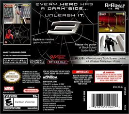Box back cover for Spider-man 3 on the Nintendo DS.