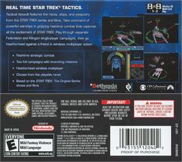 Box back cover for Star Trek - Tactical Assault on the Nintendo DS.