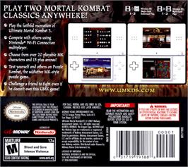 Box back cover for Ultimate Mortal Kombat 3 on the Nintendo DS.