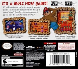 Box back cover for Whac-a-mole on the Nintendo DS.