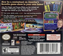 Box back cover for Wheel Of Fortune on the Nintendo DS.