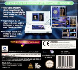 Box back cover for Who Wants To Be A Millionaire on the Nintendo DS.