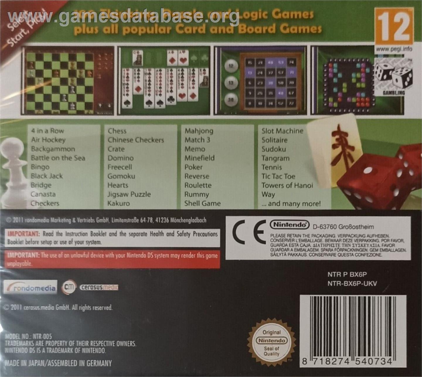 100 Classic Games - Nintendo DS - Artwork - Box Back