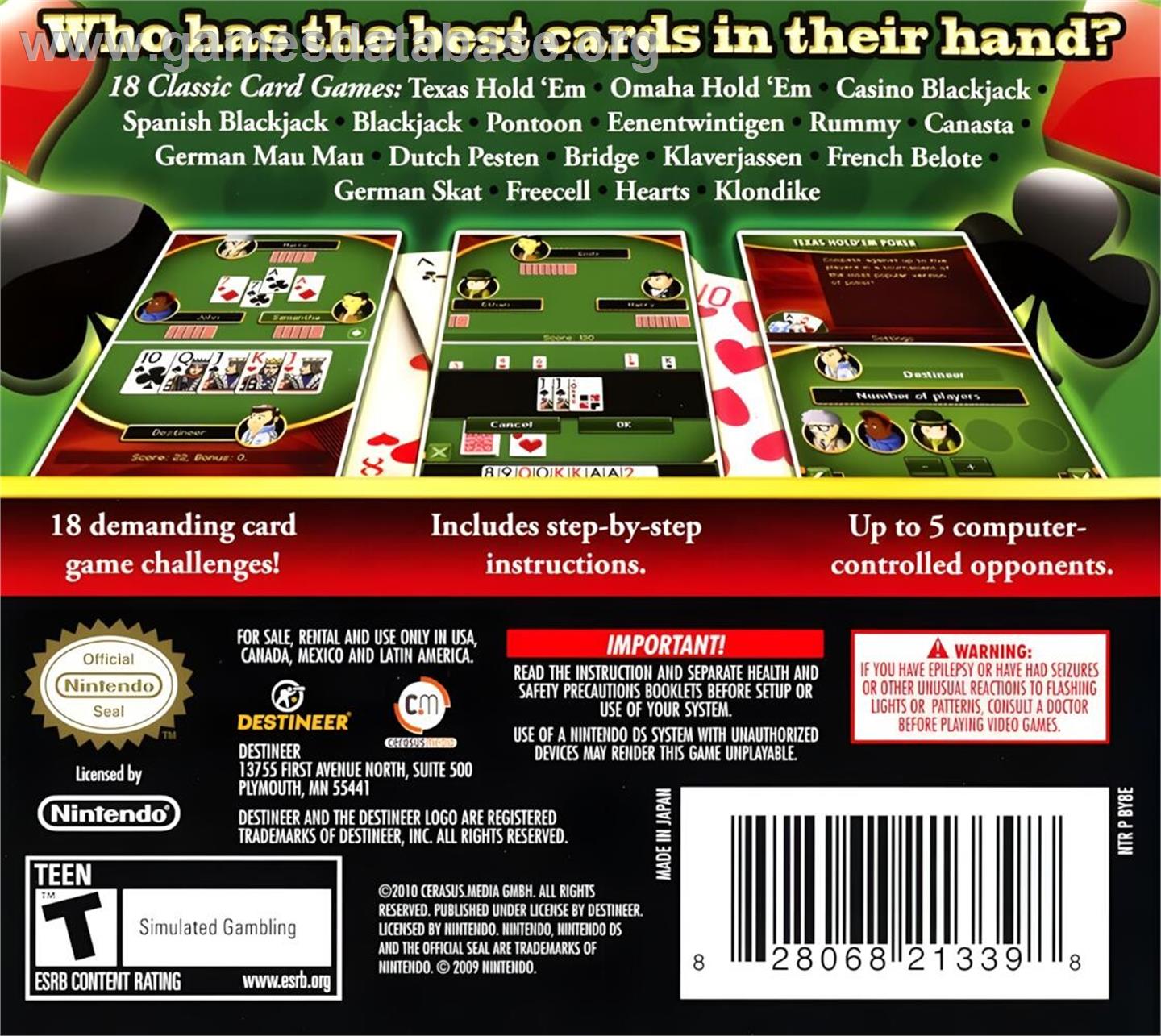 18 Card Games - Nintendo DS - Artwork - Box Back