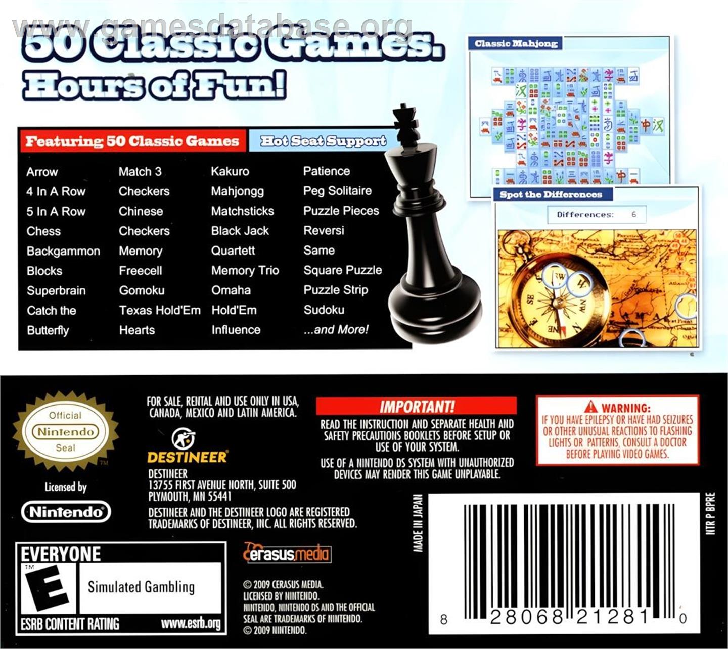 50 Classic Games - Nintendo DS - Artwork - Box Back