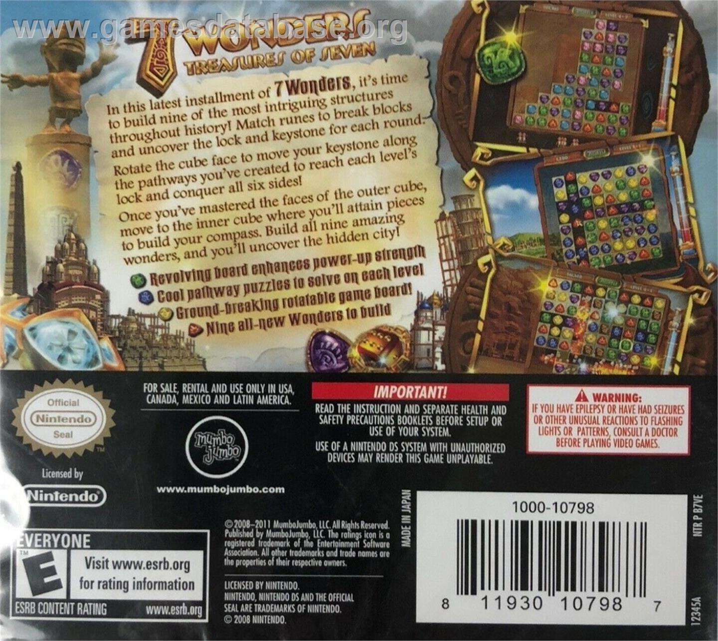 7 Wonders - Treasures Of Seven - Nintendo DS - Artwork - Box Back