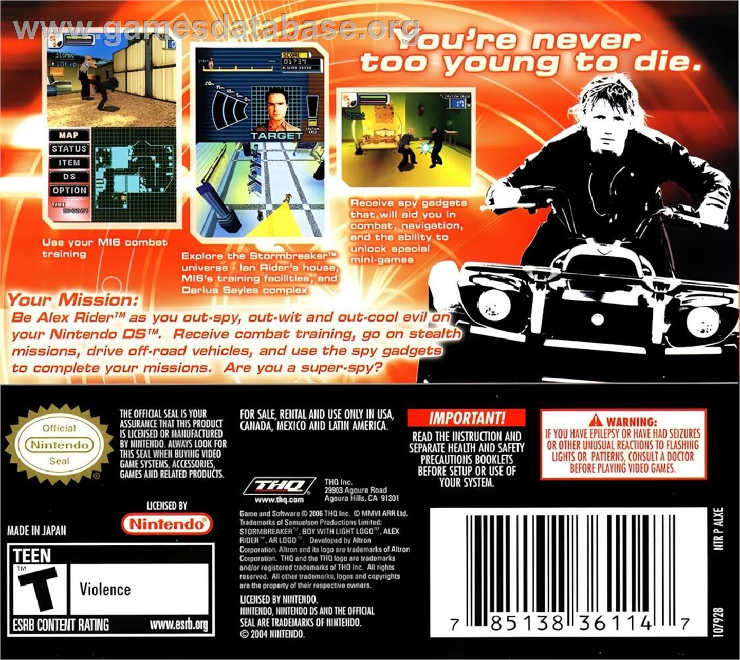 Alex Rider - Stormbreaker - Nintendo DS - Artwork - Box Back
