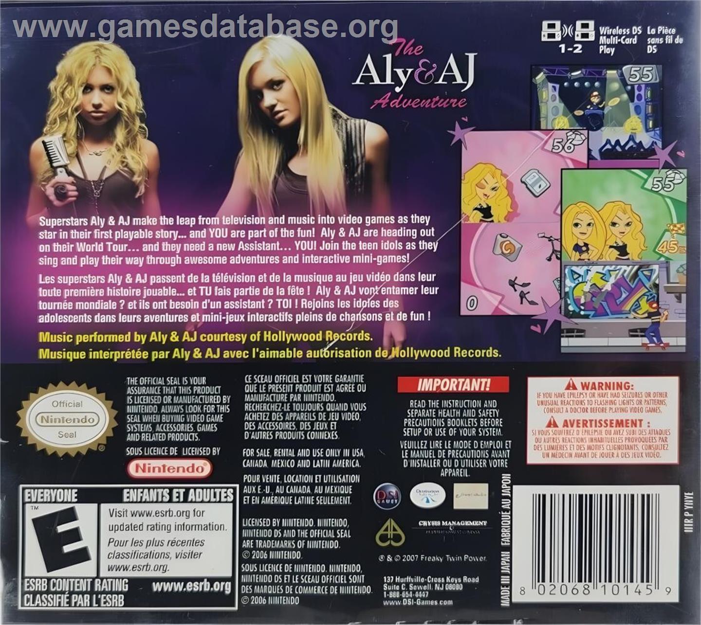 Aly And Aj Adventure, The - Nintendo DS - Artwork - Box Back