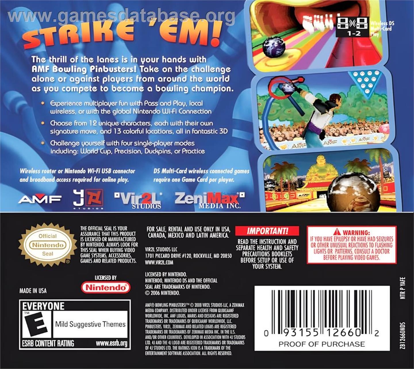 Amf Bowling Pinbusters! - Nintendo DS - Artwork - Box Back