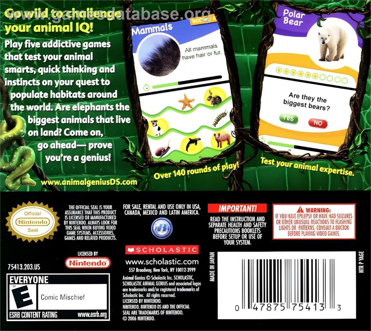 Animal Genius - Nintendo DS - Artwork - Box Back
