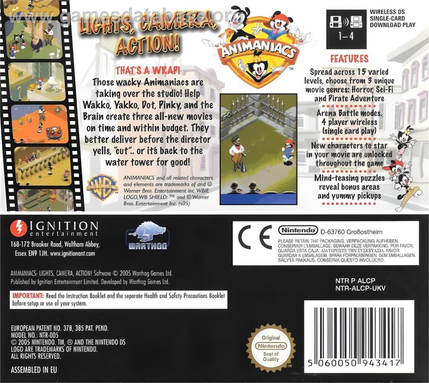 Animaniacs - Lights Camera Action ! - Nintendo DS - Artwork - Box Back