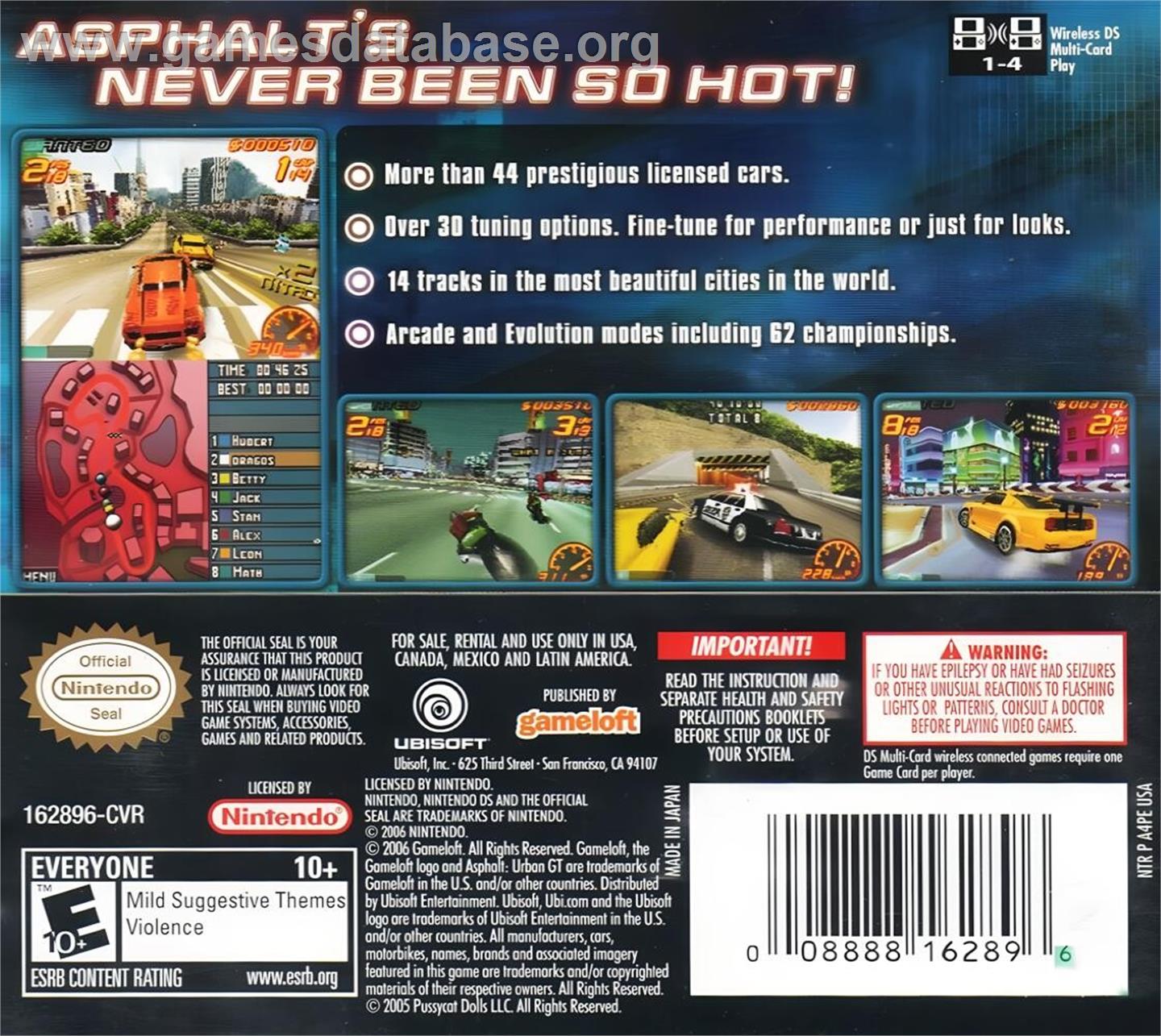 Asphalt - Urban Gt 2 - Nintendo DS - Artwork - Box Back
