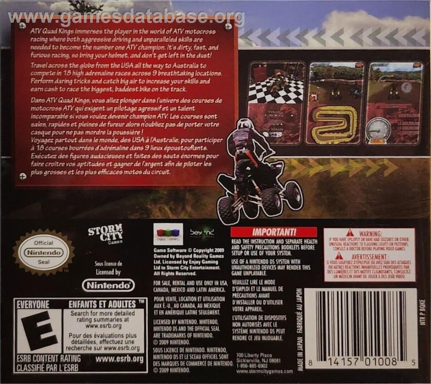 Atv Quad Kings - Nintendo DS - Artwork - Box Back