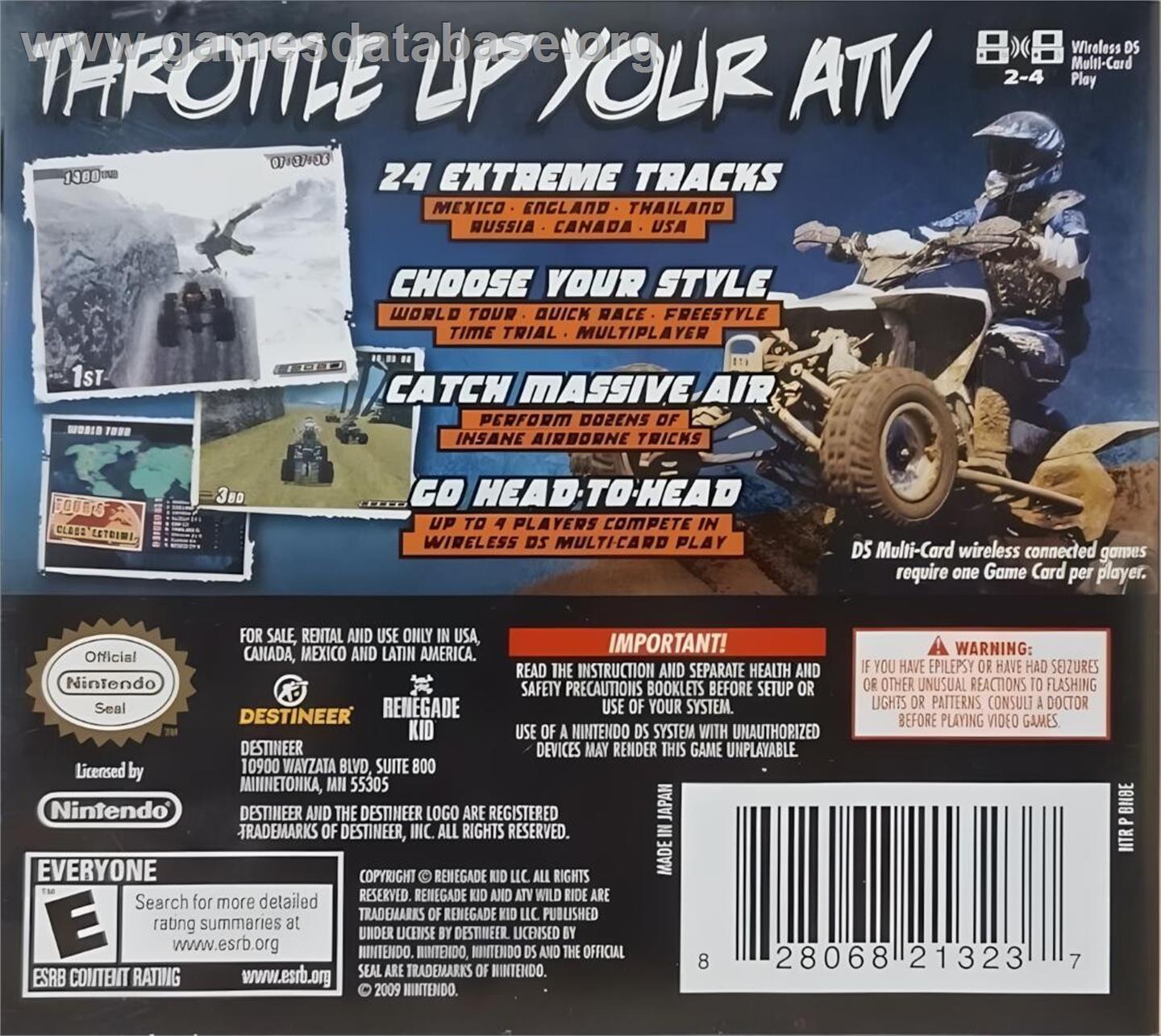 Atv Wild Ride - Nintendo DS - Artwork - Box Back