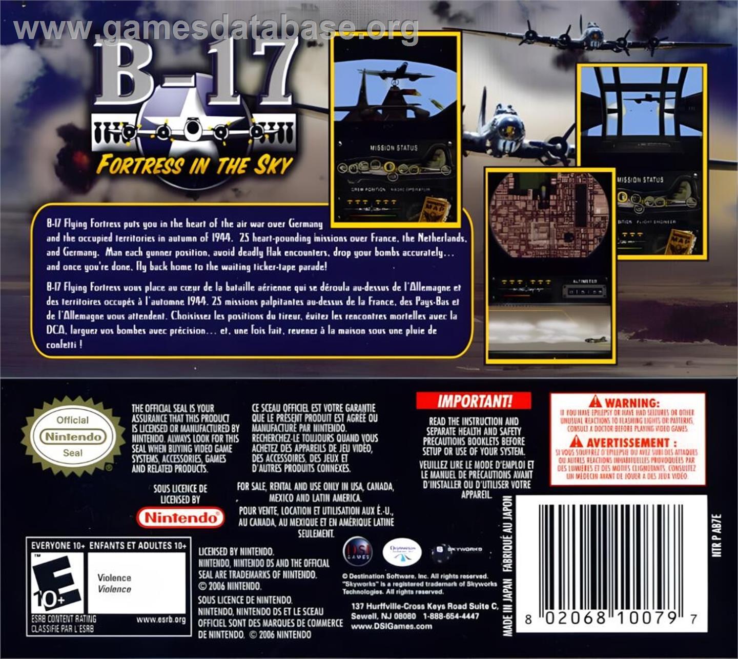 B-17 Fortress In The Sky - Nintendo DS - Artwork - Box Back