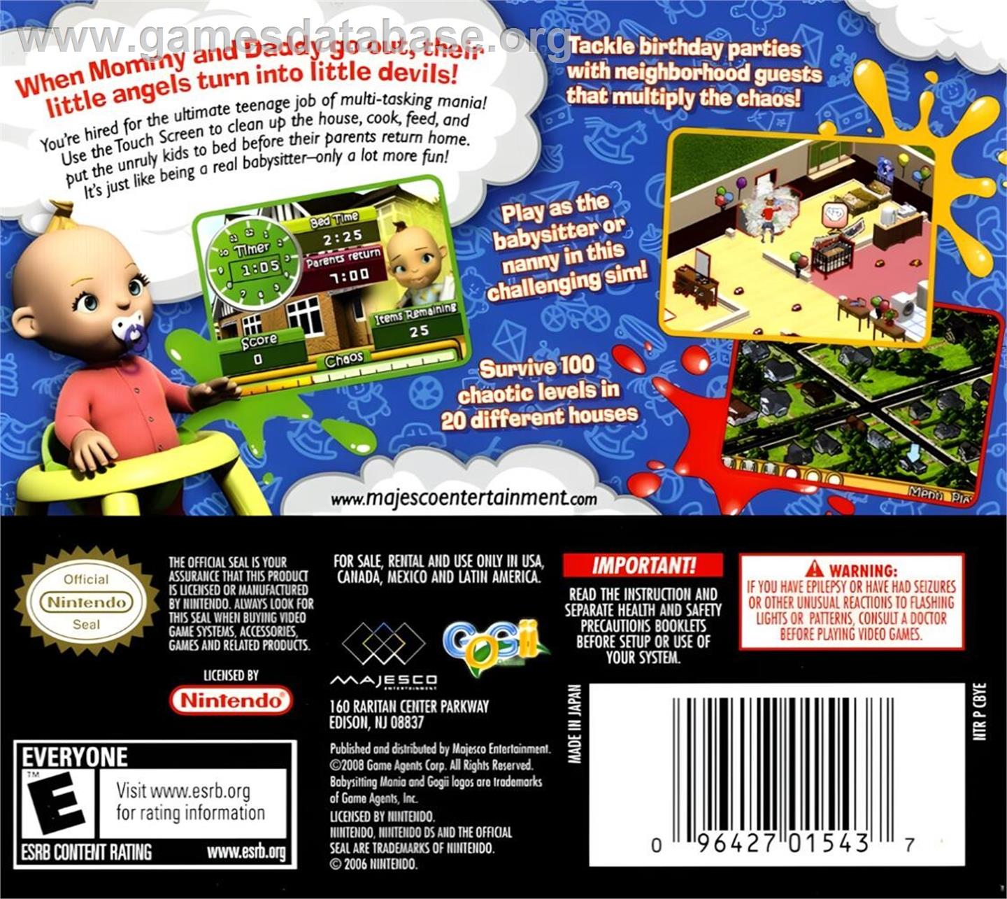 Babysitting Mania - Nintendo DS - Artwork - Box Back