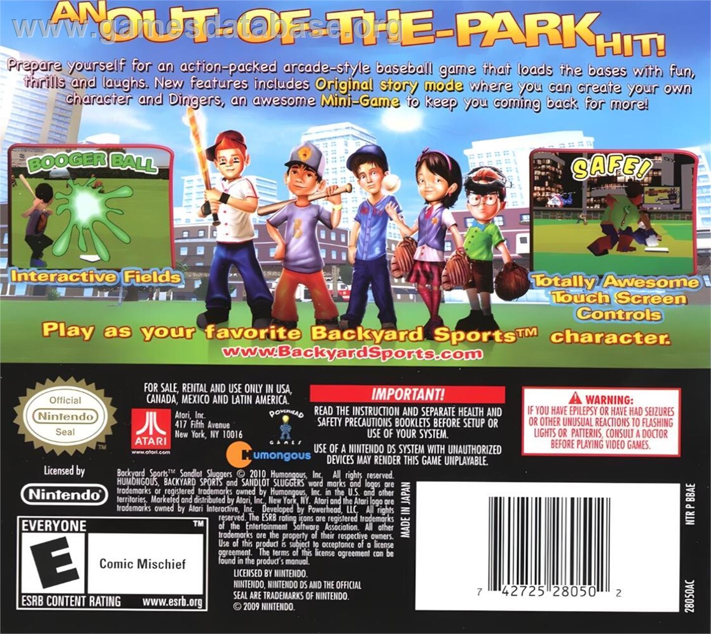 Backyard Sports - Sandlot Sluggers - Nintendo DS - Artwork - Box Back
