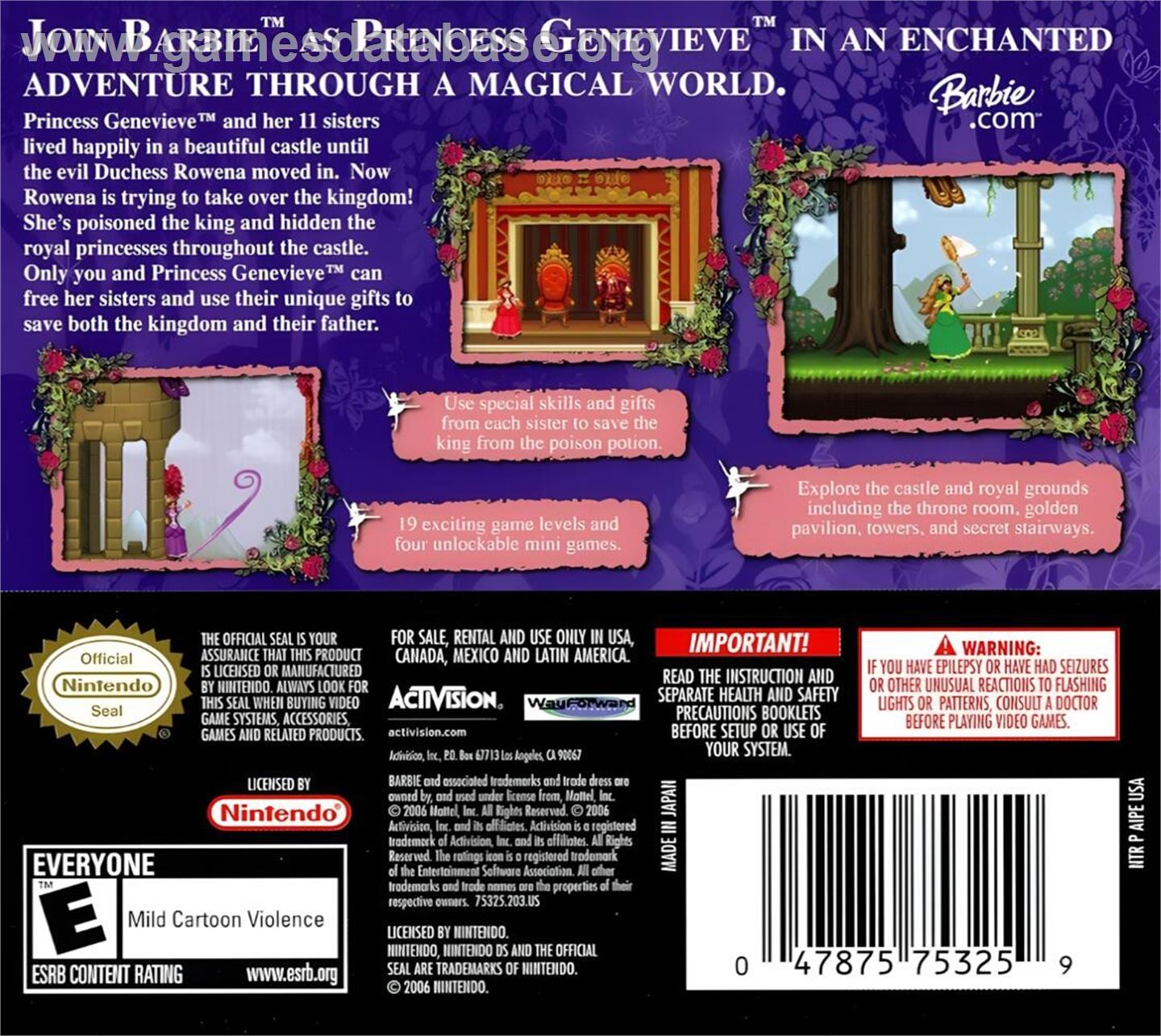 Barbie In The 12 Dancing Princesses - Nintendo DS - Artwork - Box Back
