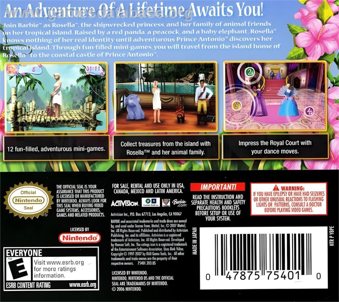Barbie Princesse De L'ile Merveilleuse - Nintendo DS - Artwork - Box Back