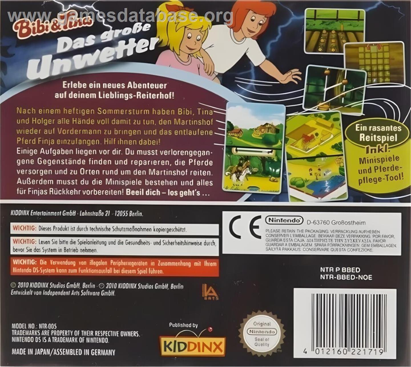 Bibi And Tina - Das Grosse Unwetter - Nintendo DS - Artwork - Box Back