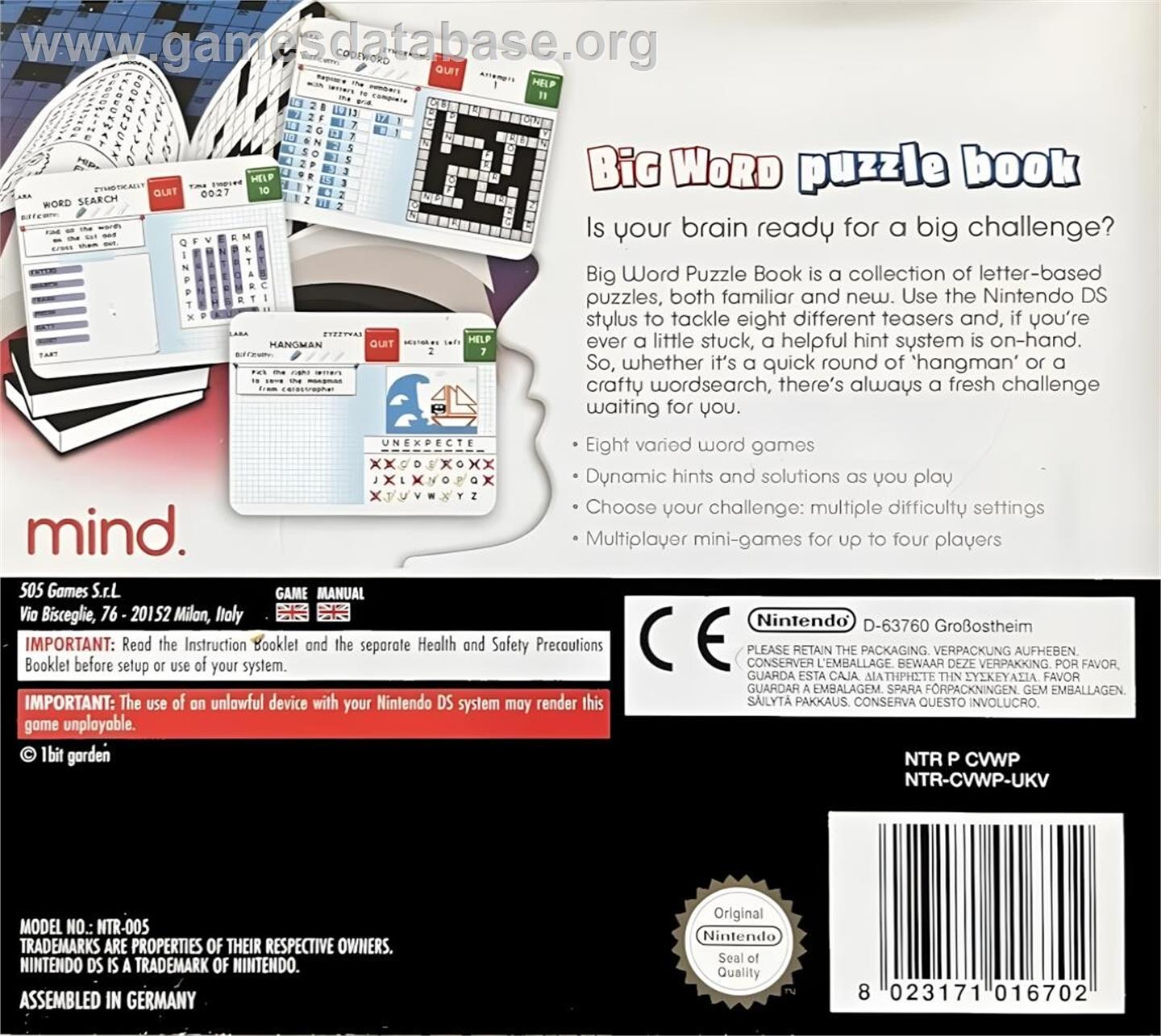 Big Word Puzzle Book - Nintendo DS - Artwork - Box Back