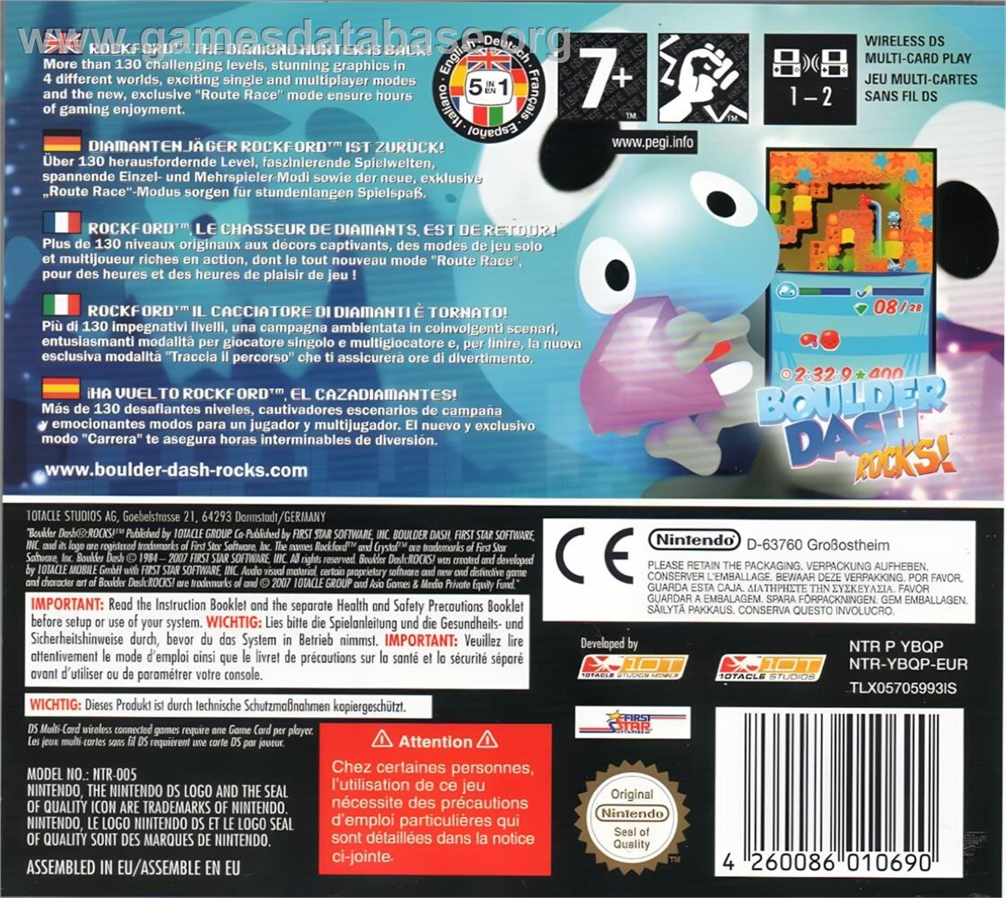 Boulder Dash Rocks - Nintendo DS - Artwork - Box Back