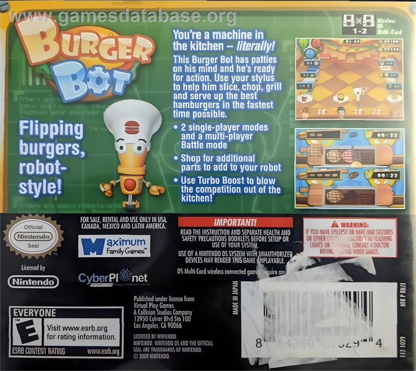 Burger Bot - Nintendo DS - Artwork - Box Back