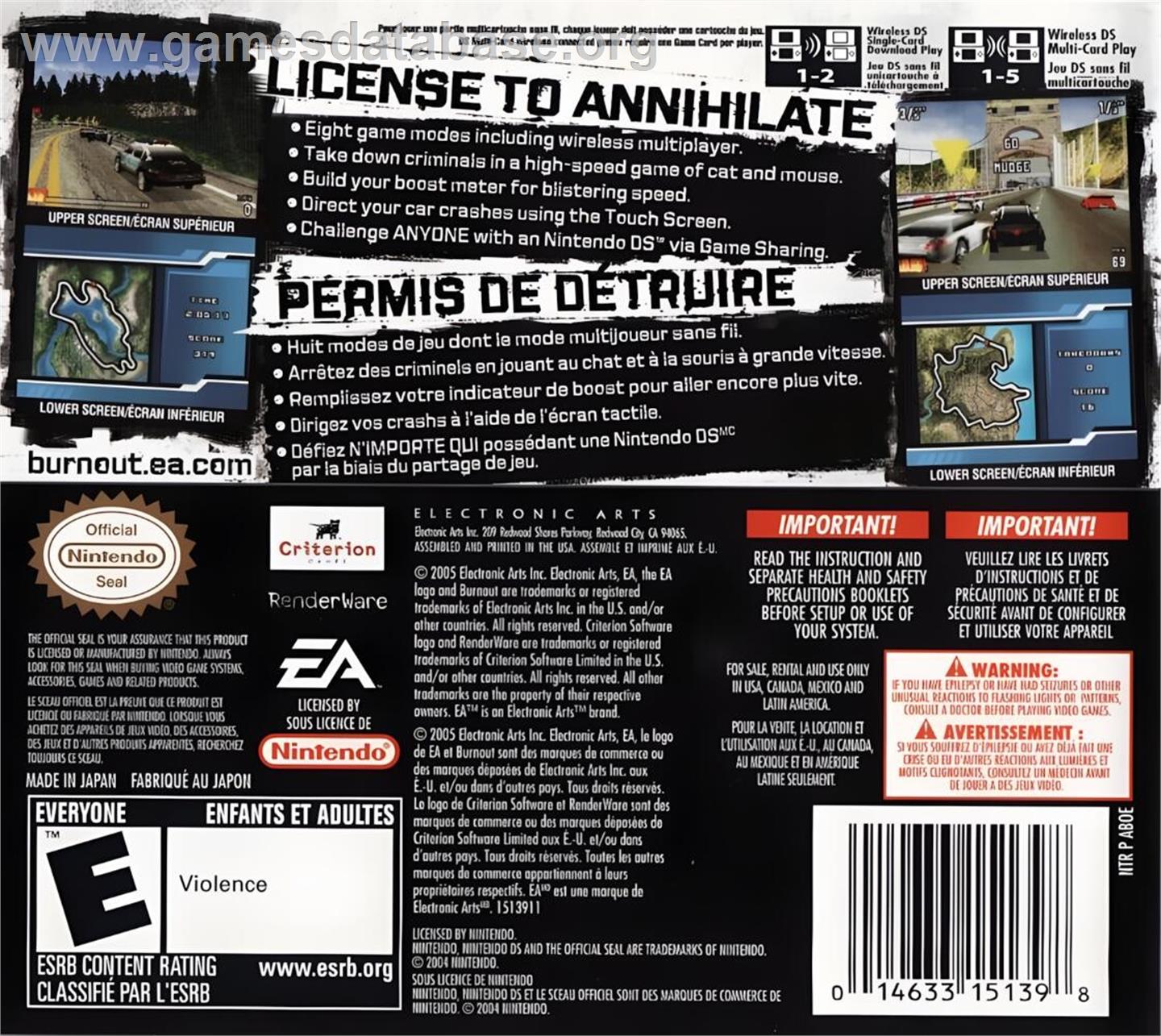 Burnout Legends - Nintendo DS - Artwork - Box Back