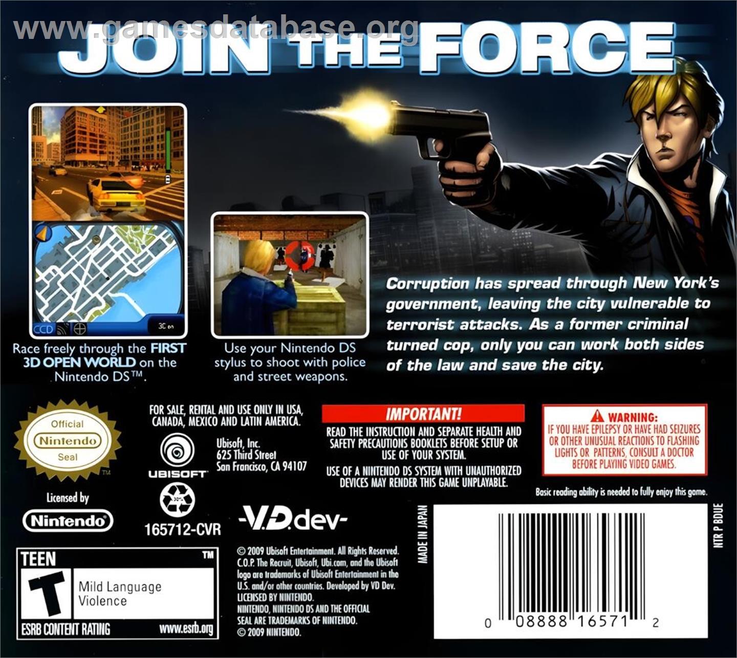 C.o.p. - The Recruit - Nintendo DS - Artwork - Box Back