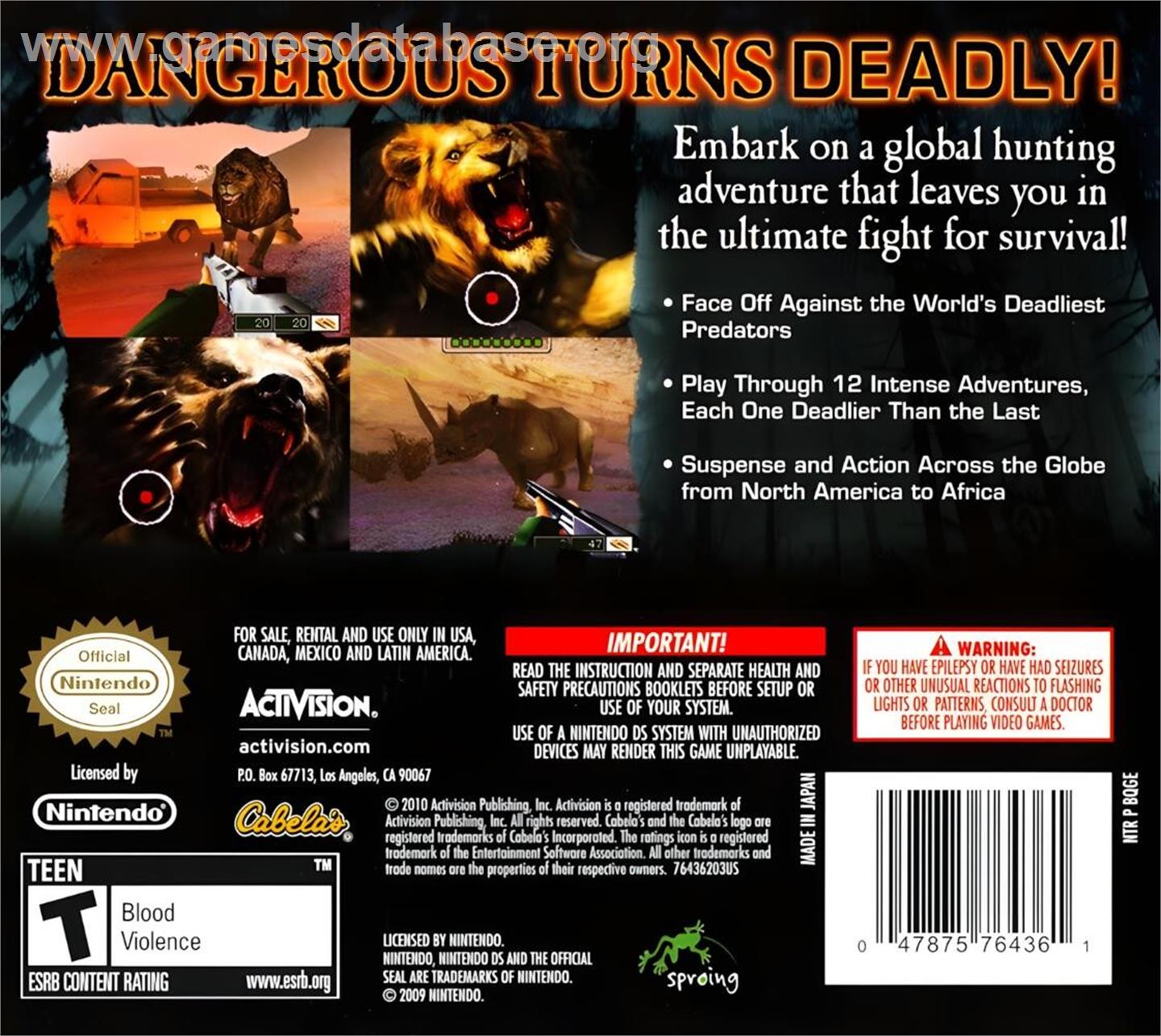 Cabela's Dangerous Hunts 2011 - Nintendo DS - Artwork - Box Back