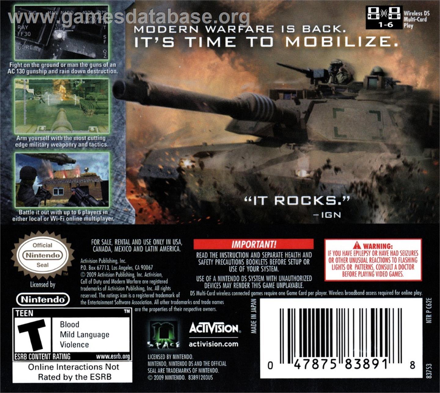 Call Of Duty - Modern Warfare - Mobilized - Nintendo DS - Artwork - Box Back