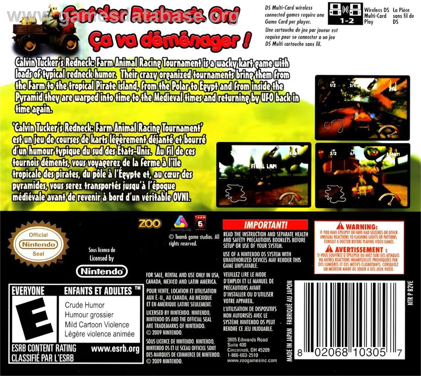 Calvin Tucker's Redneck - Farm Animal Racing Tournament - Nintendo DS - Artwork - Box Back