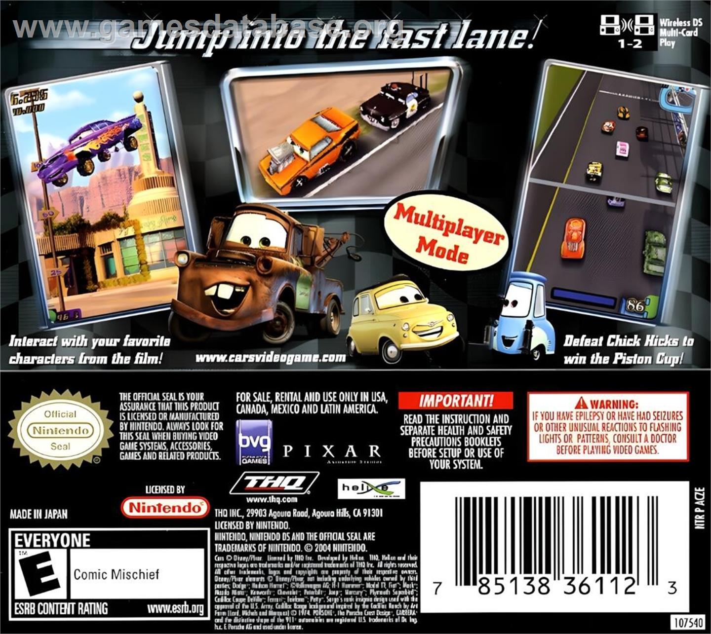 Cars - Nintendo DS - Artwork - Box Back