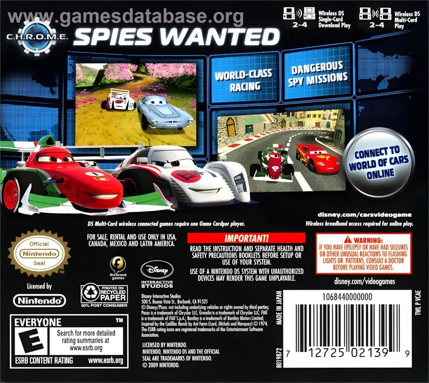 Cars 2 - Nintendo DS - Artwork - Box Back