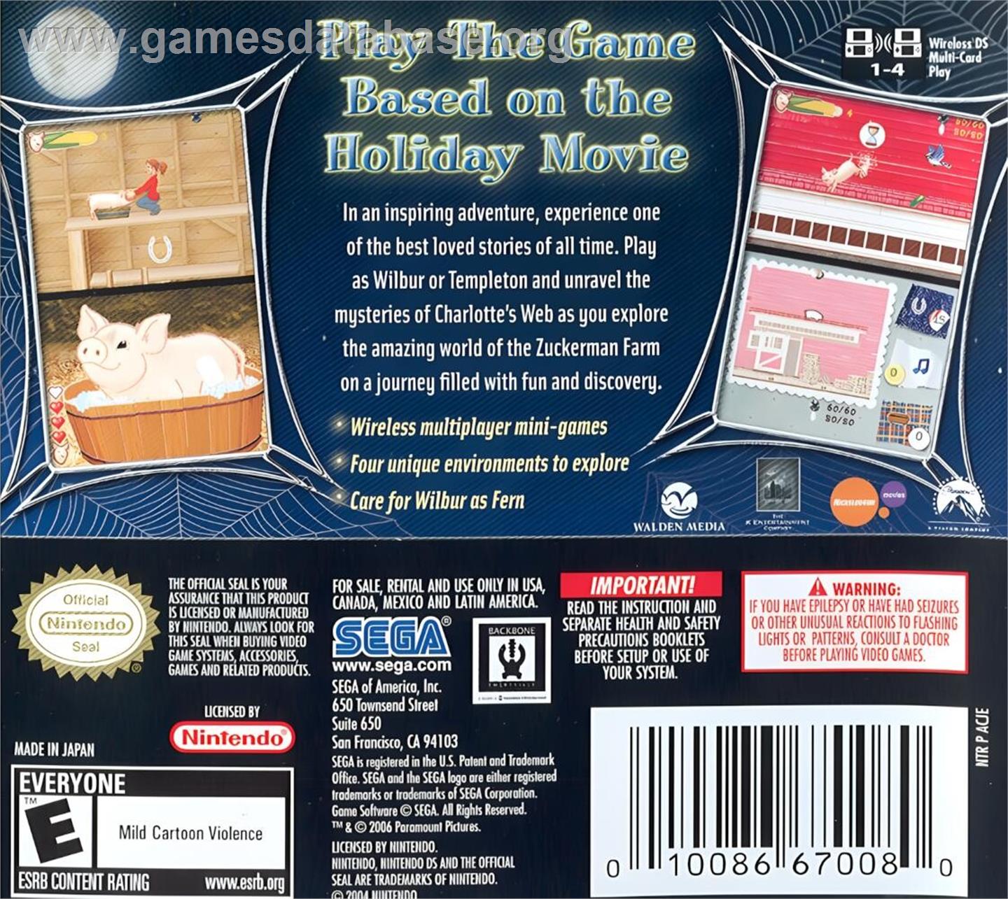 Charlotte's Web - Nintendo DS - Artwork - Box Back